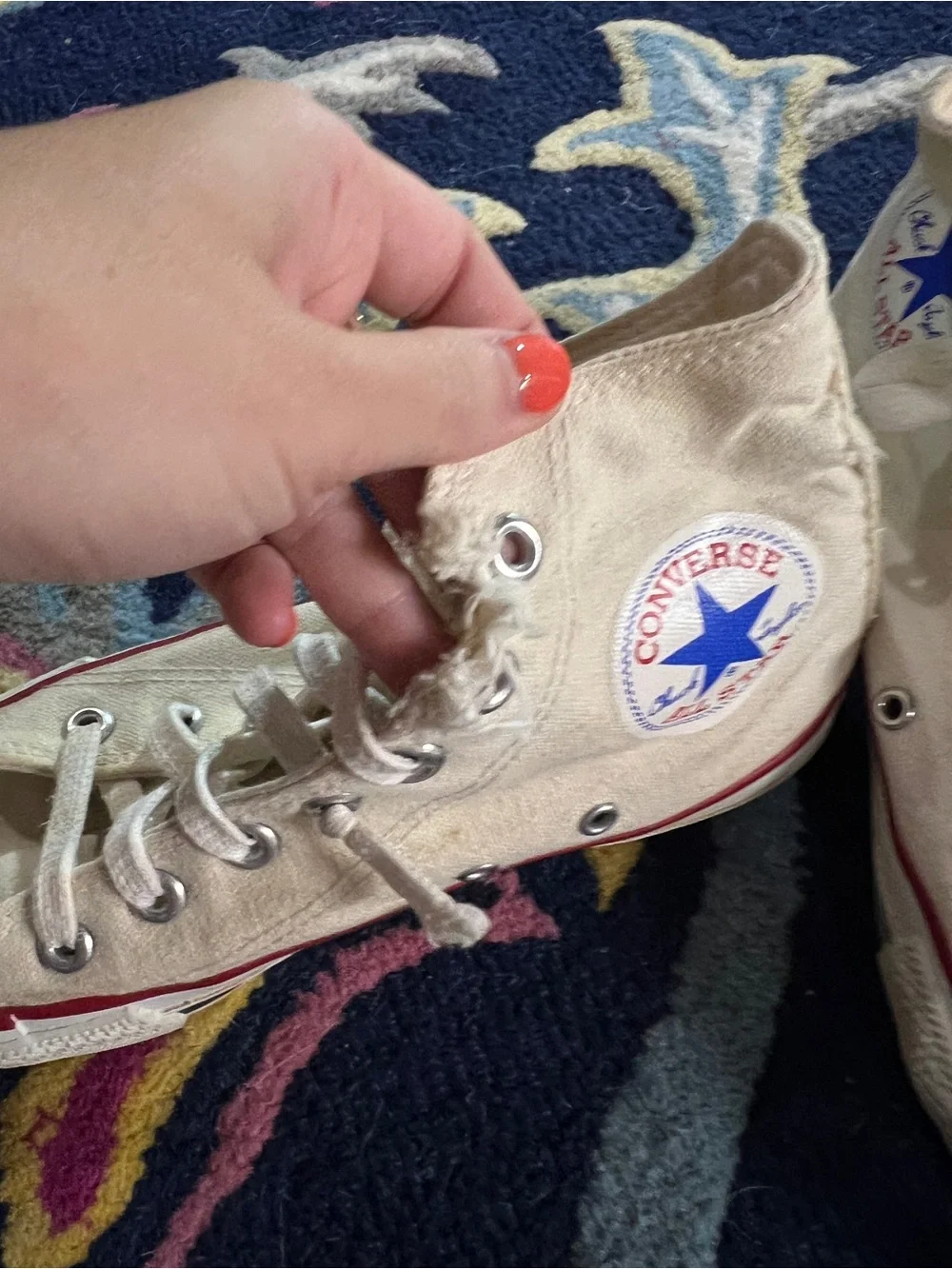 Classic High-Top Canvas Sneakers in Cream with Red Trim